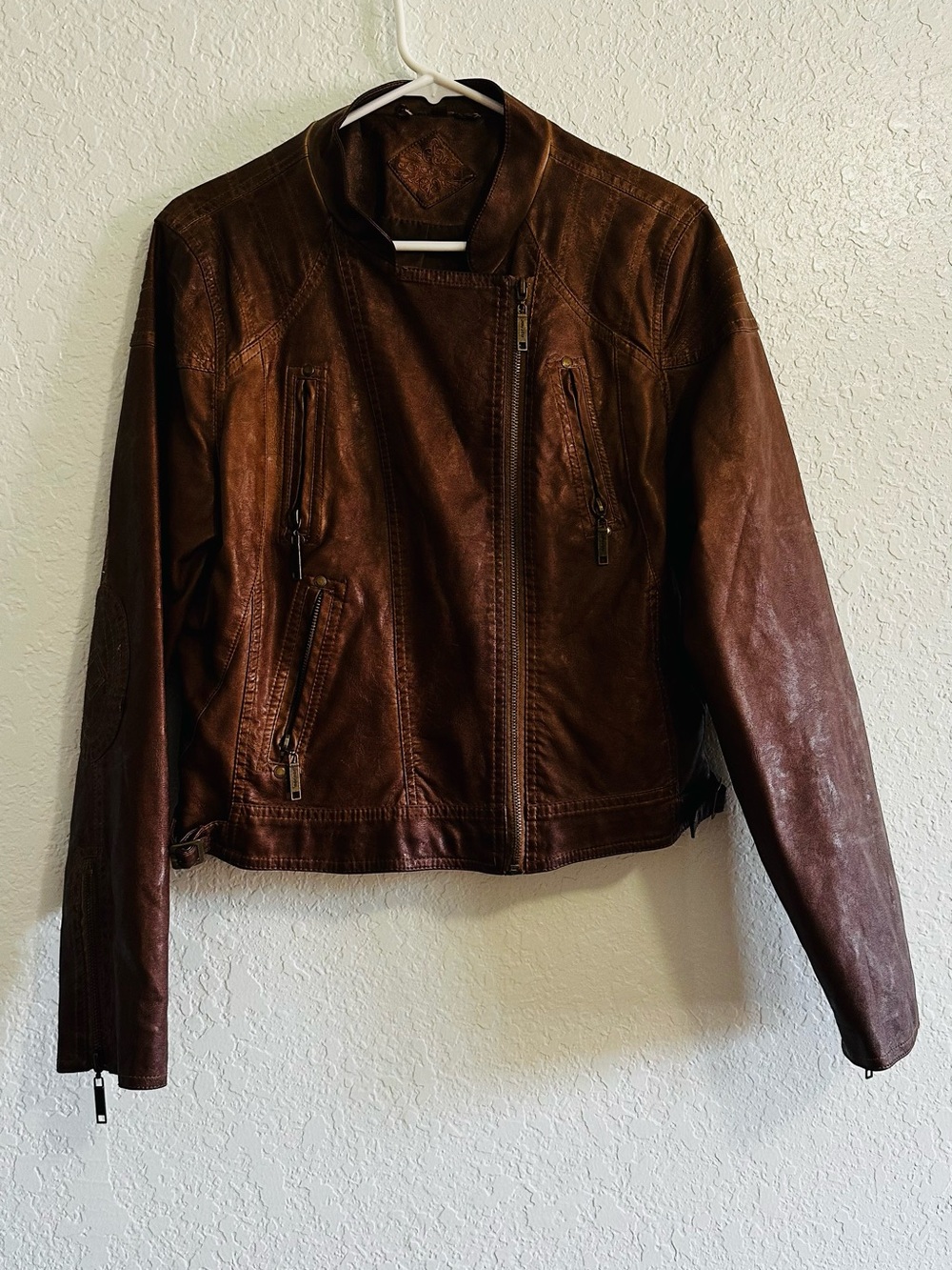 Jou Jou brown asymmetrical faux leather moto jacket
